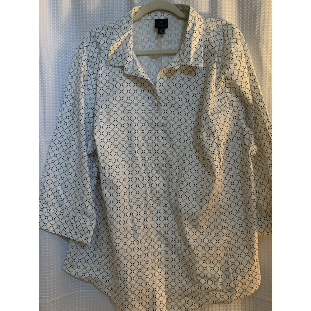 Worthington Womens 3X Plus White Blouse Black Design‎